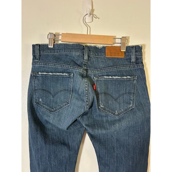 Levi's Women's Tilted Straight 523 Distressed Dark Wash Denim Jeans 4 27 - Picture 8 of 11